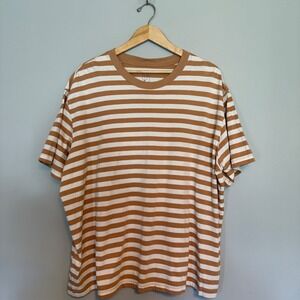 Original Use Mens XXL Tan White Striped Cotton Short Sleeve T-Shirt 043187488